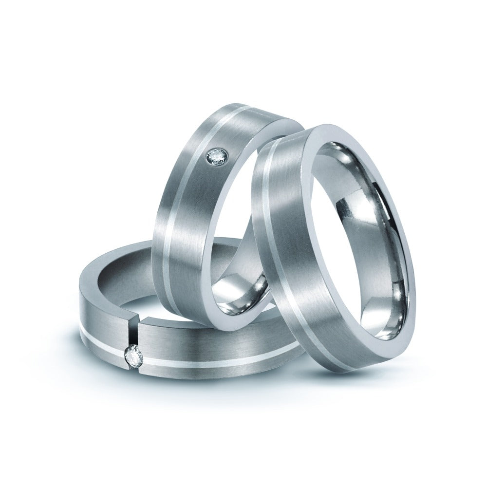 Wedding Ring Titanium, Silver Diamond 0.03 ct, w-si