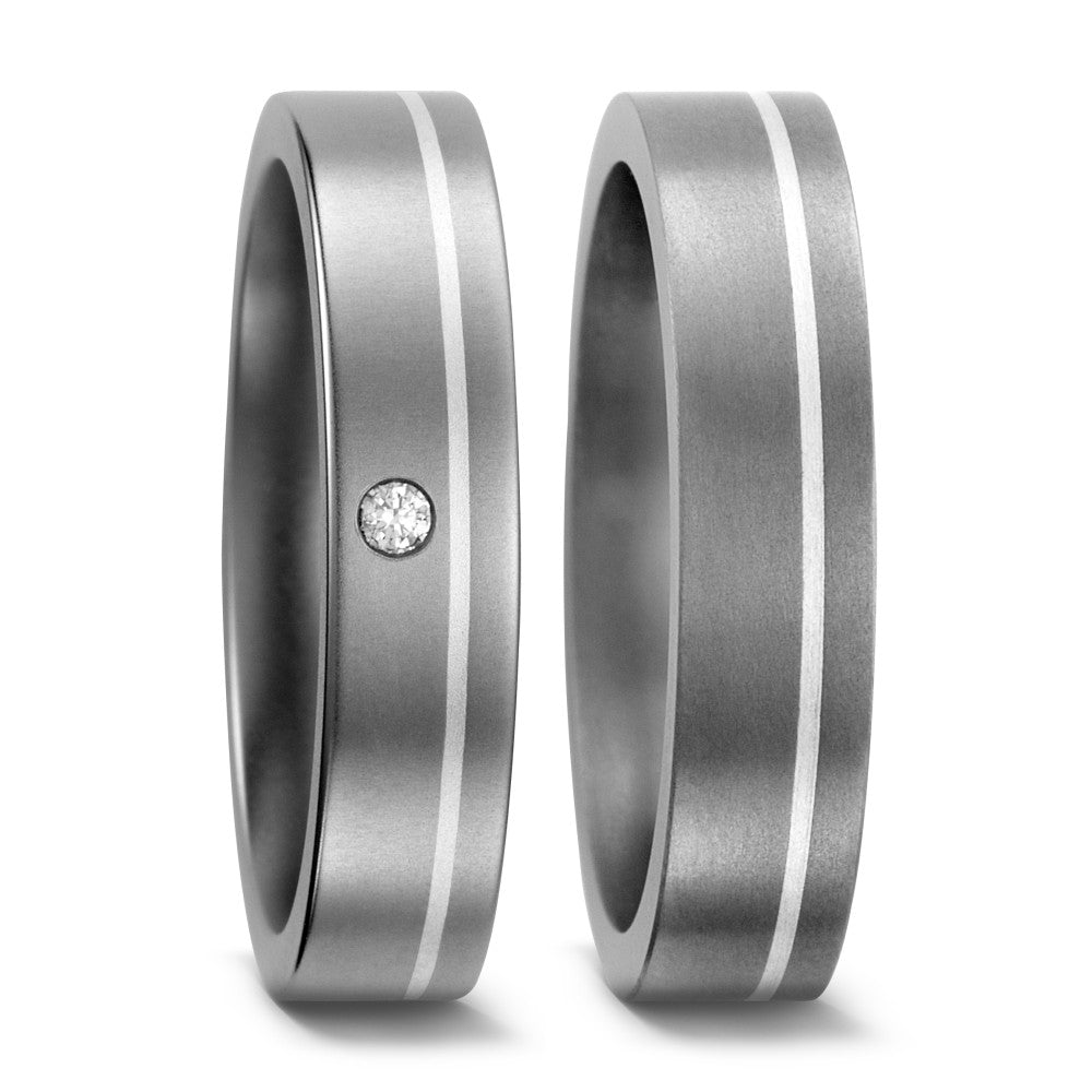 Wedding Ring Titanium, Silver Diamond 0.03 ct, w-si