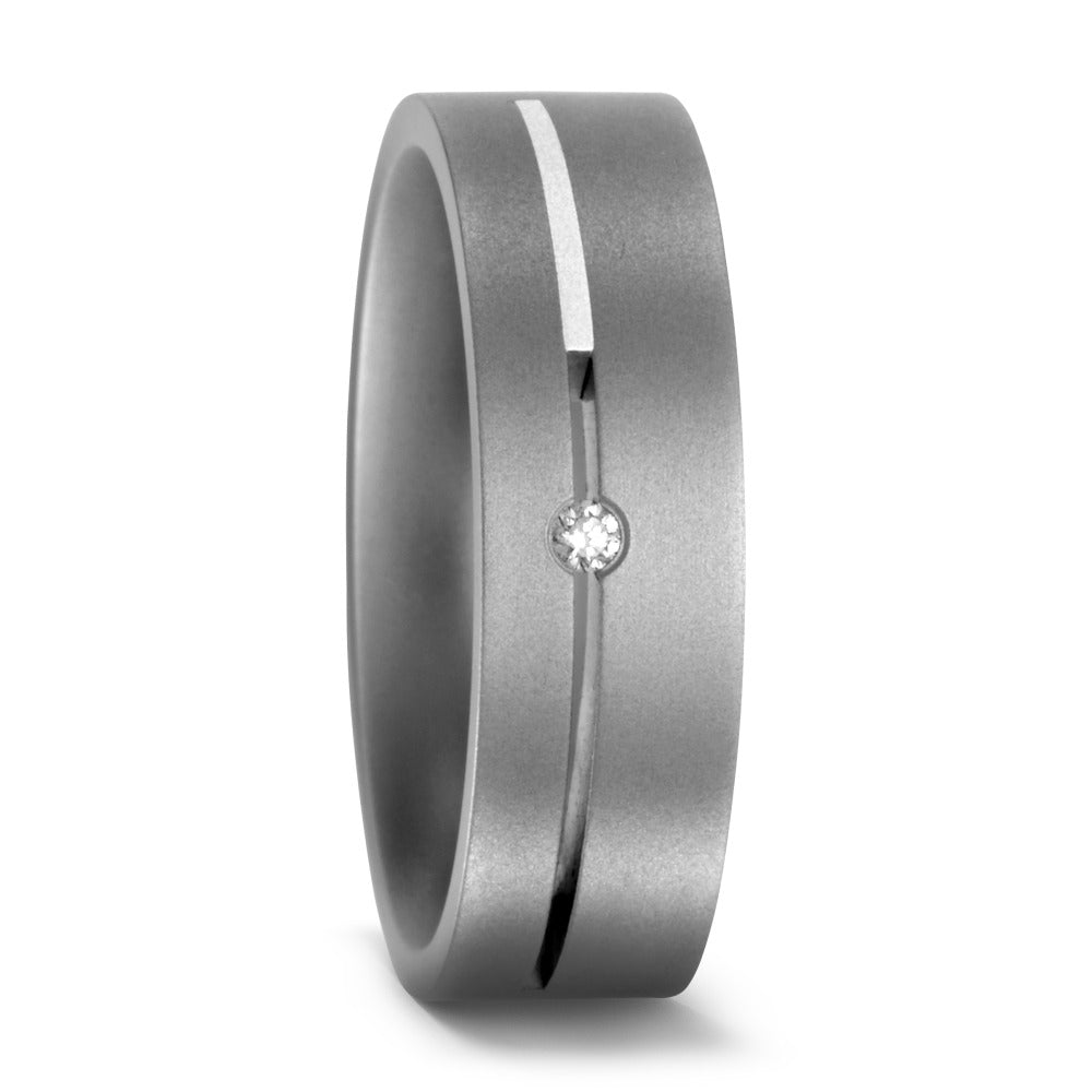 Wedding Ring Titanium, Silver Diamond 0.02 ct, w-si