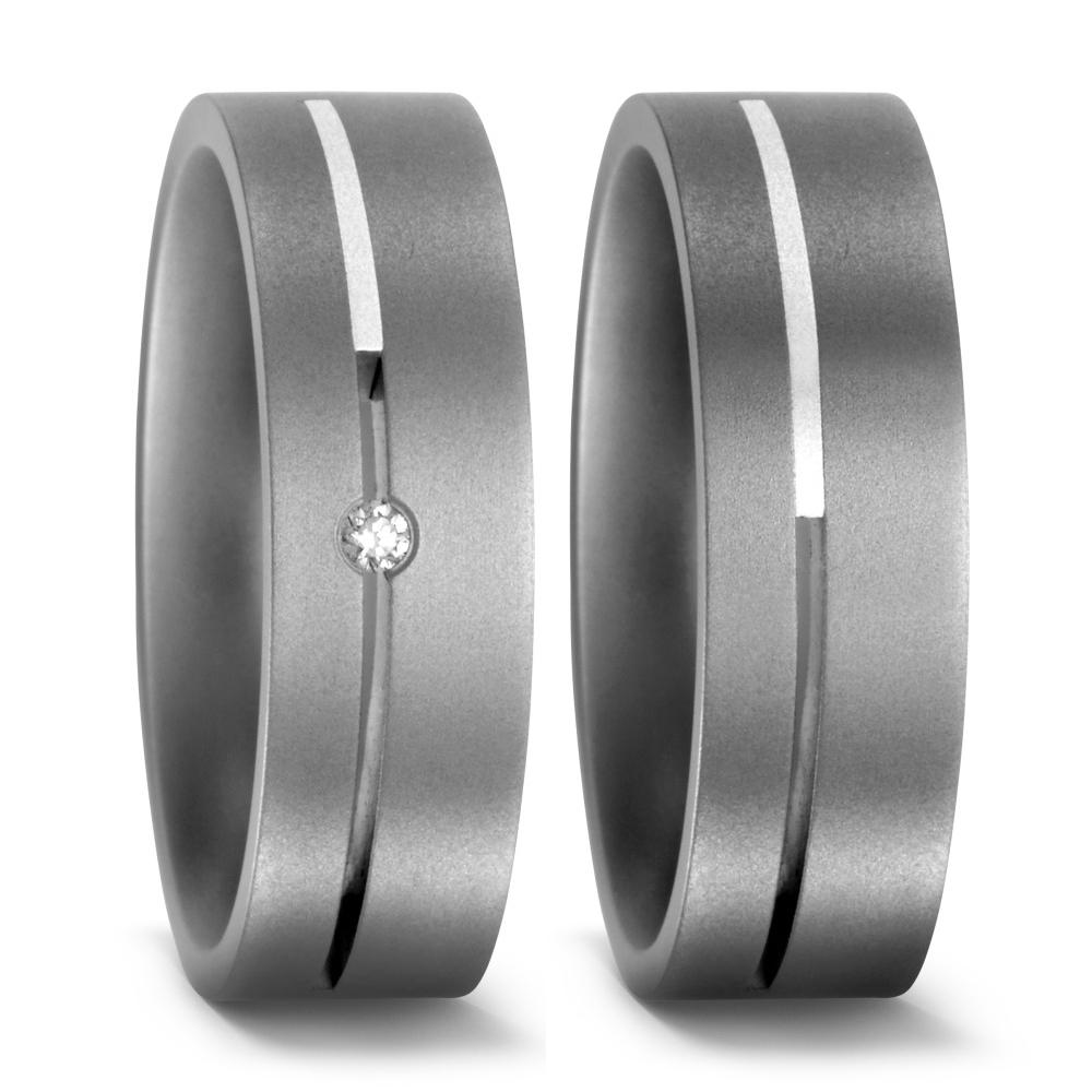 Wedding Ring Titanium, Silver Diamond 0.02 ct, w-si