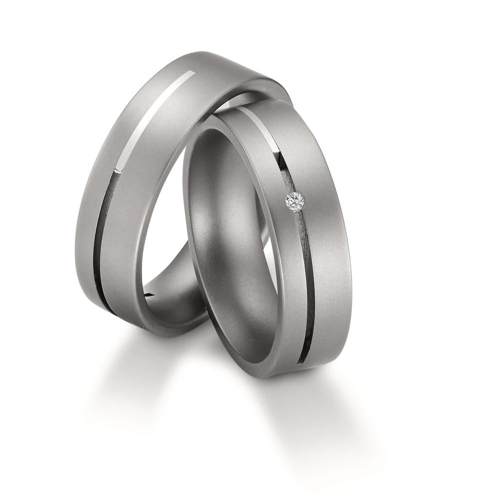 Wedding Ring Titanium, Silver Diamond 0.02 ct, w-si