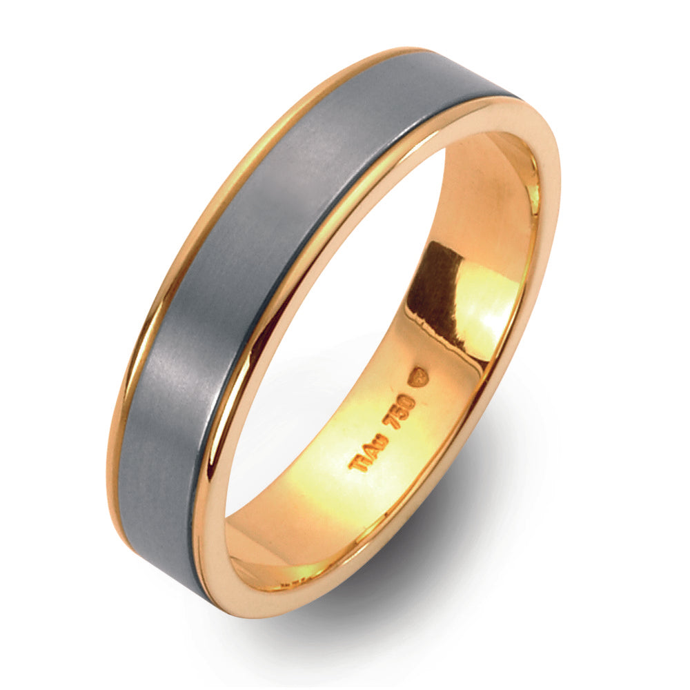 Wedding Ring Titanium, 18k Yellow Gold