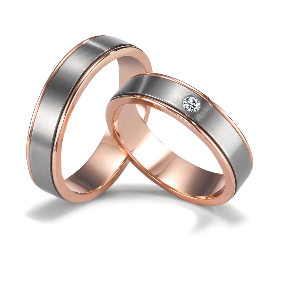 Wedding Ring Titanium, 18k Red Gold Diamond 0.05 ct, w-si