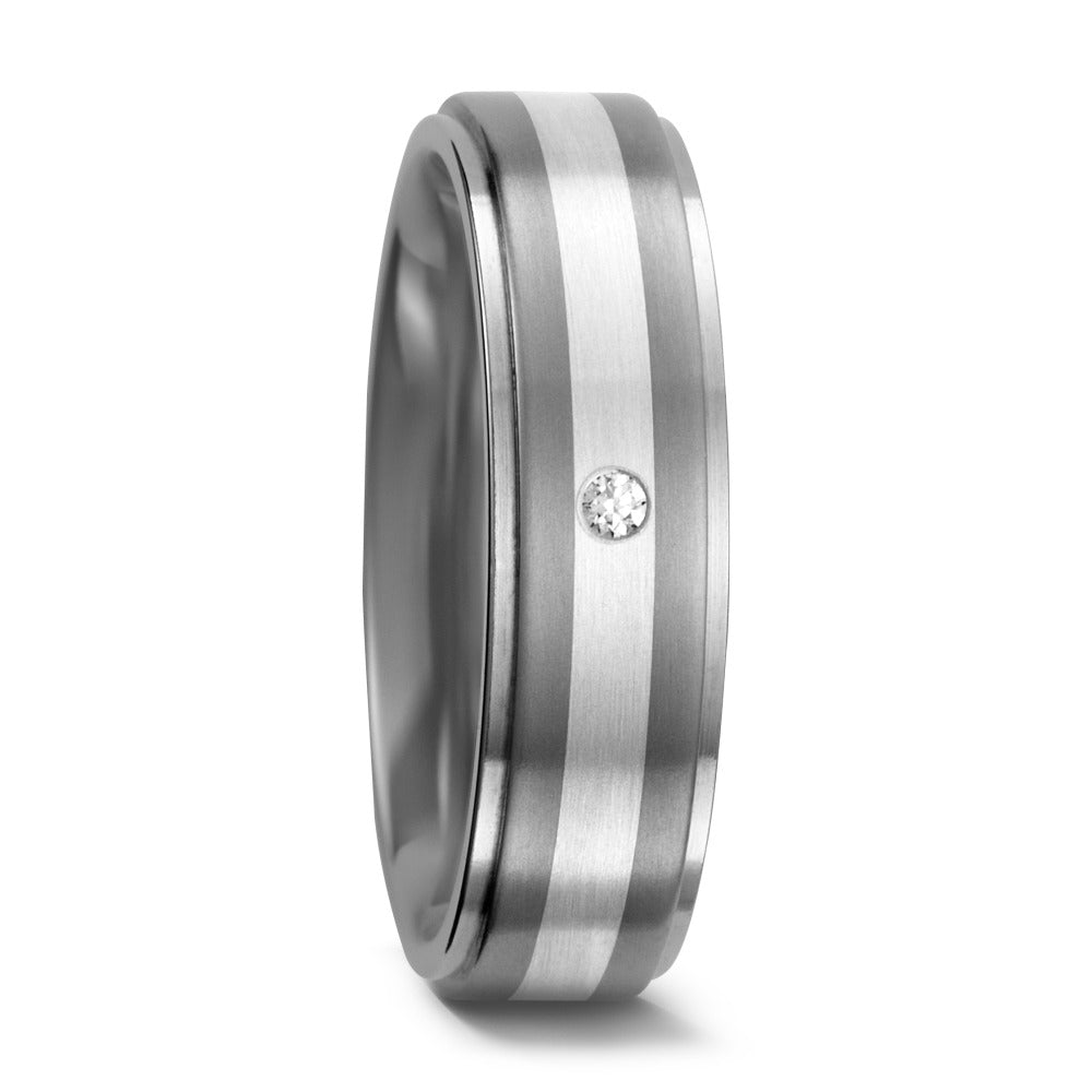 Wedding Ring Titanium, Silver Diamond 0.015 ct, w-si