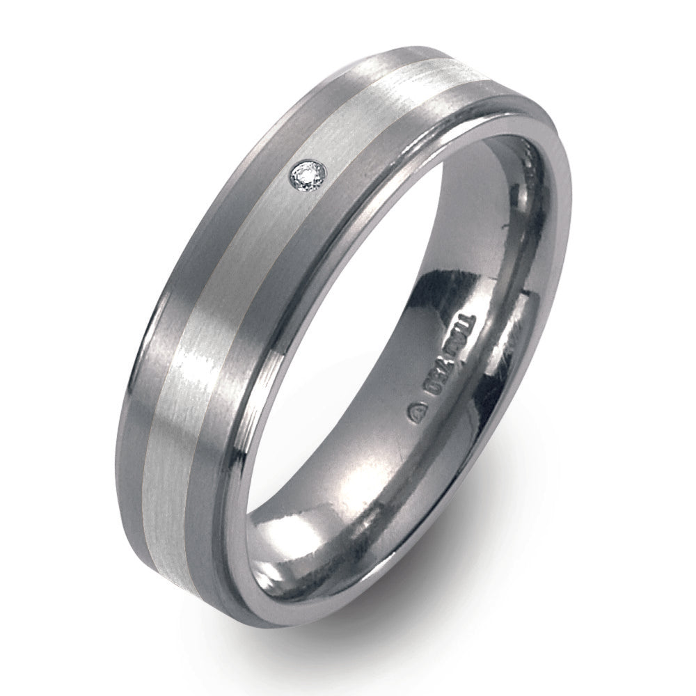 Wedding Ring Titanium, Silver Diamond 0.015 ct, w-si