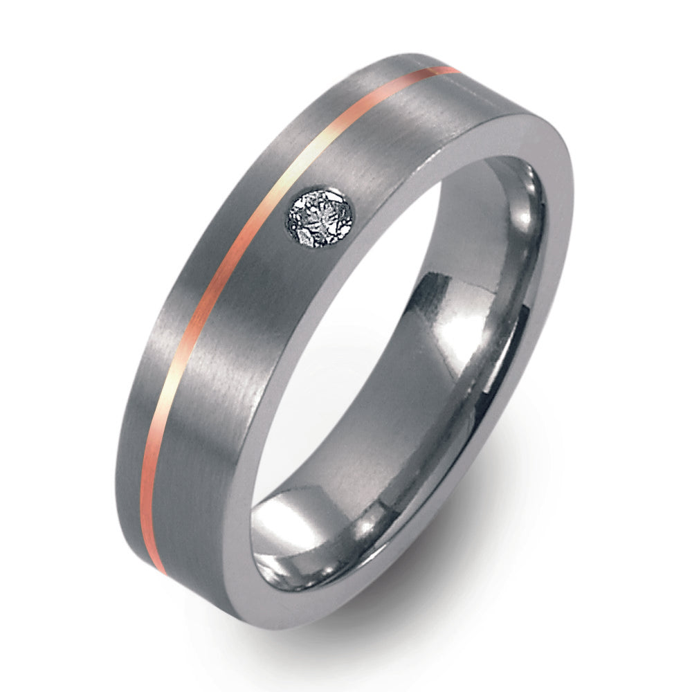 Wedding Ring Titanium, 18k Red Gold Diamond 0.05 ct, w-si