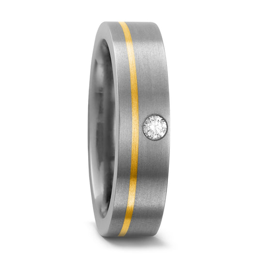 Wedding Ring Titanium, 18k Yellow Gold Diamond 0.05 ct, w-si