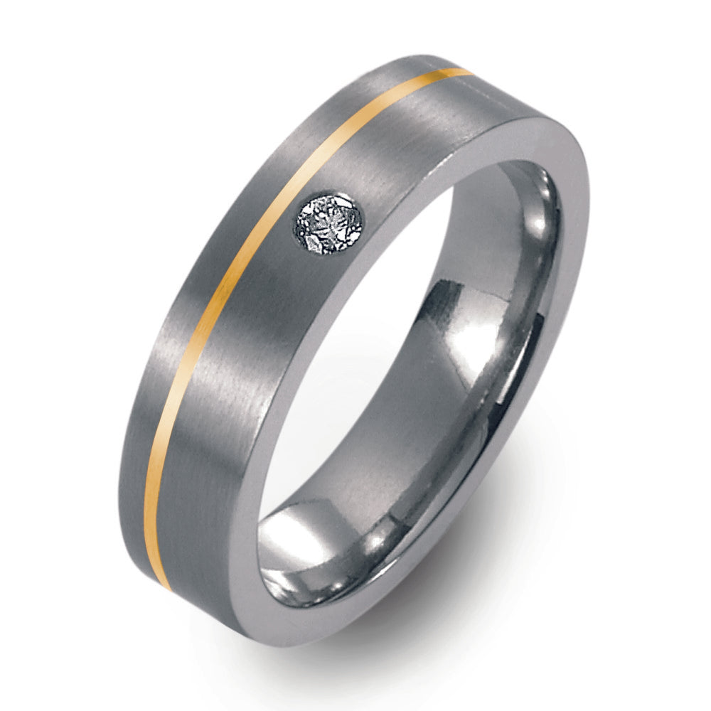 Wedding Ring Titanium, 18k Yellow Gold Diamond 0.05 ct, w-si