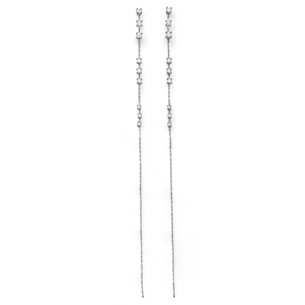 Drop Earrings 18k White Gold Zirconia 13 cm