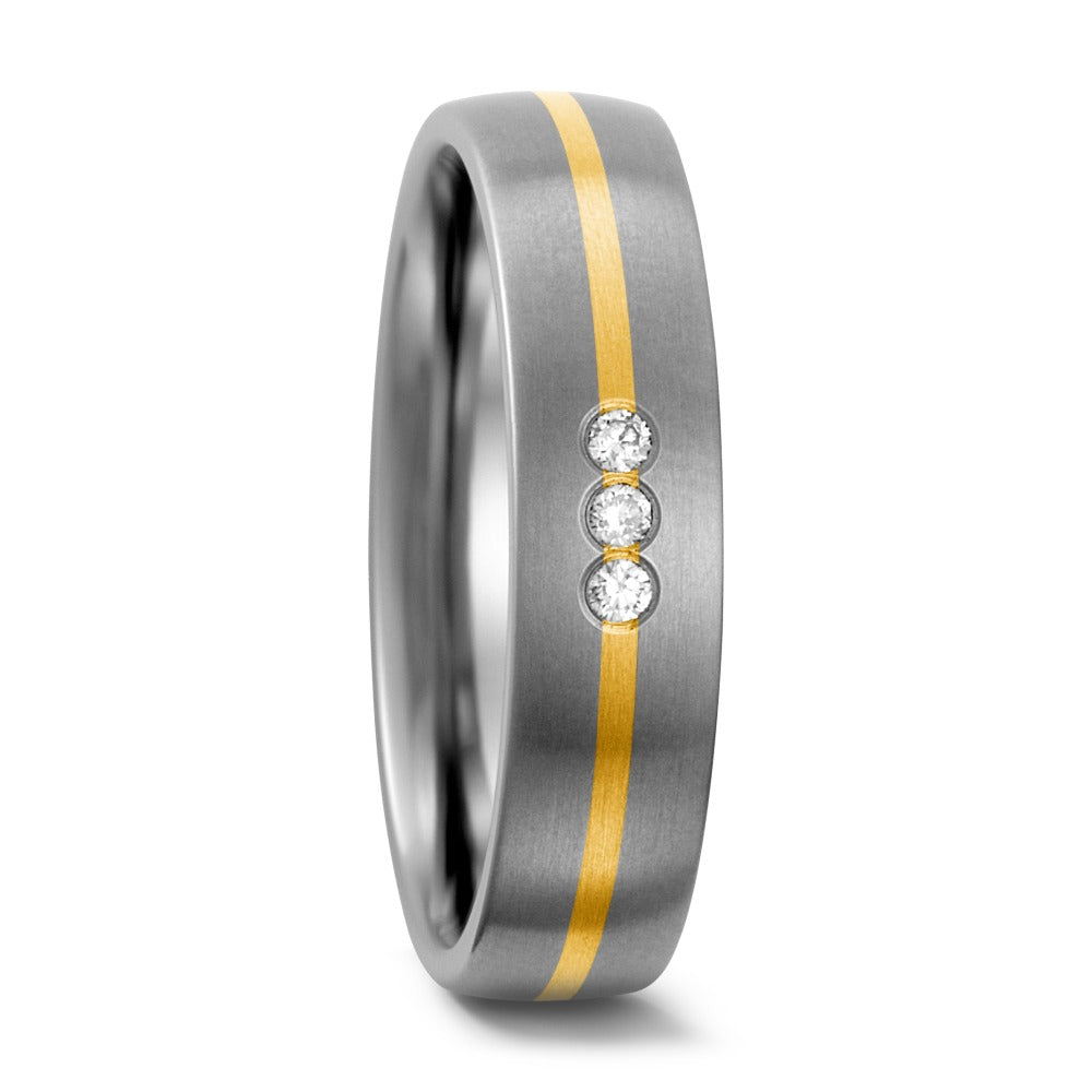 Wedding Ring Titanium, 18k Yellow Gold Diamond 0.06 ct, w-si