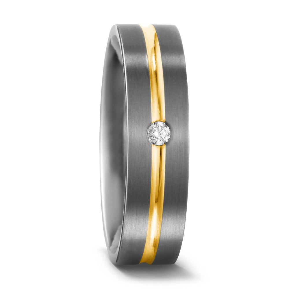 Wedding Ring Titanium, 18k Yellow Gold Diamond 0.03 ct, w-si