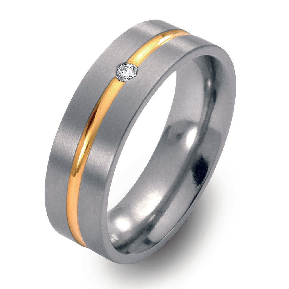 Wedding Ring Titanium, 18k Yellow Gold Diamond 0.03 ct, w-si