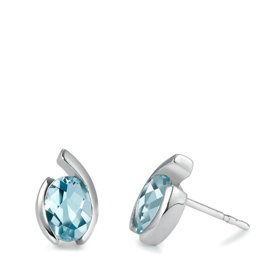 Stud earrings 18k White Gold Topaz Blue, 2 Stones