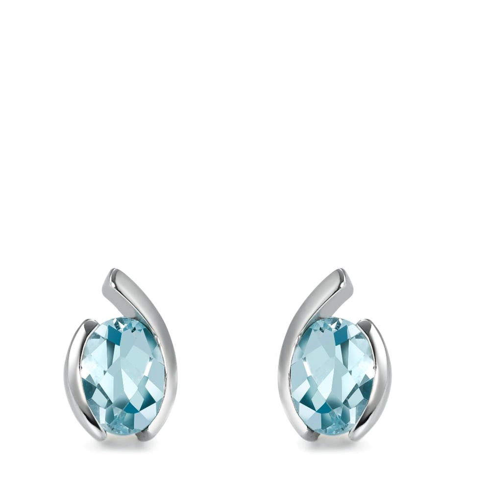 Stud earrings 18k White Gold Topaz Blue, 2 Stones