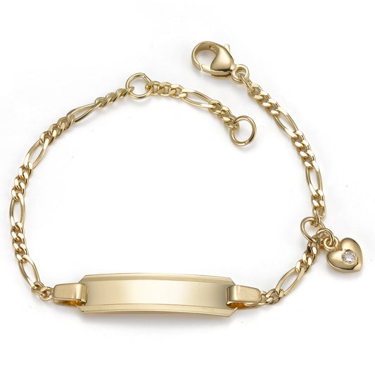 Engravable bracelet 14k Yellow Gold Zirconia Heart 12-14 cm