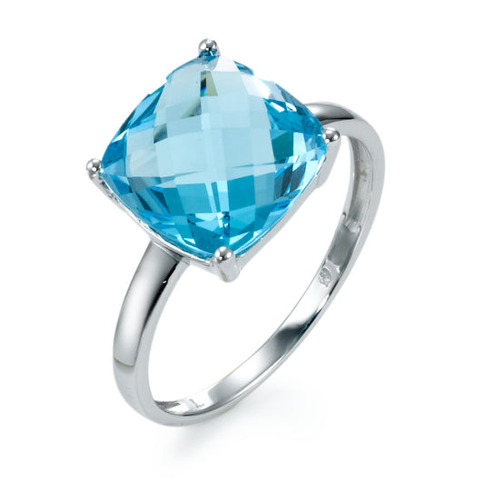 Ring 18k White Gold Topaz Blue, [Briolett] Ø10 mm