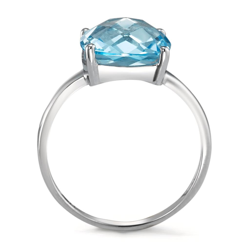 Ring 18k White Gold Topaz Blue, [Briolett] Ø10 mm