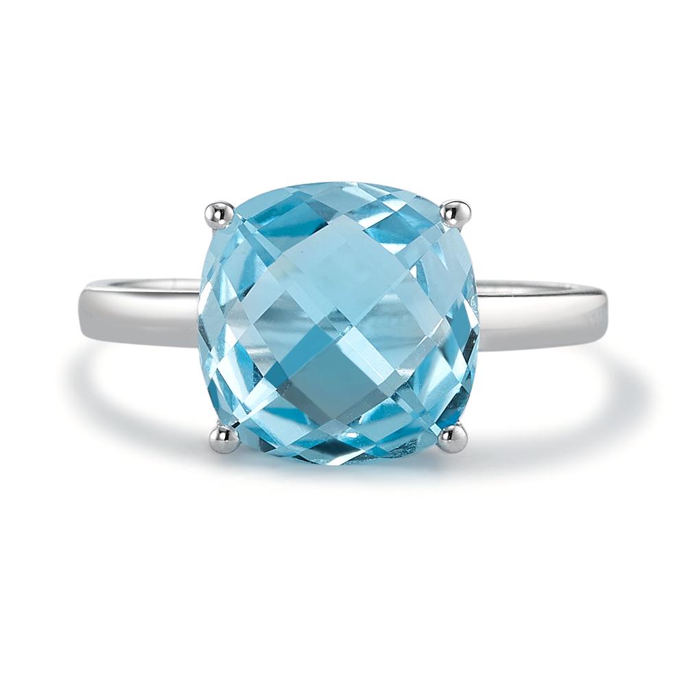 Ring 18k White Gold Topaz Blue, [Briolett] Ø10 mm