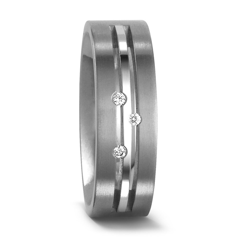 Wedding Ring Titanium Diamond 0.03 ct, 3 Stones, w-si