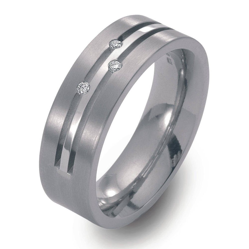 Wedding Ring Titanium Diamond 0.03 ct, 3 Stones, w-si