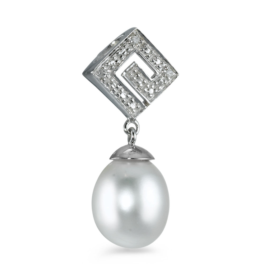 Pendant 18k White Gold Diamond 0.012 ct, 3 Stones, w-si Freshwater pearl