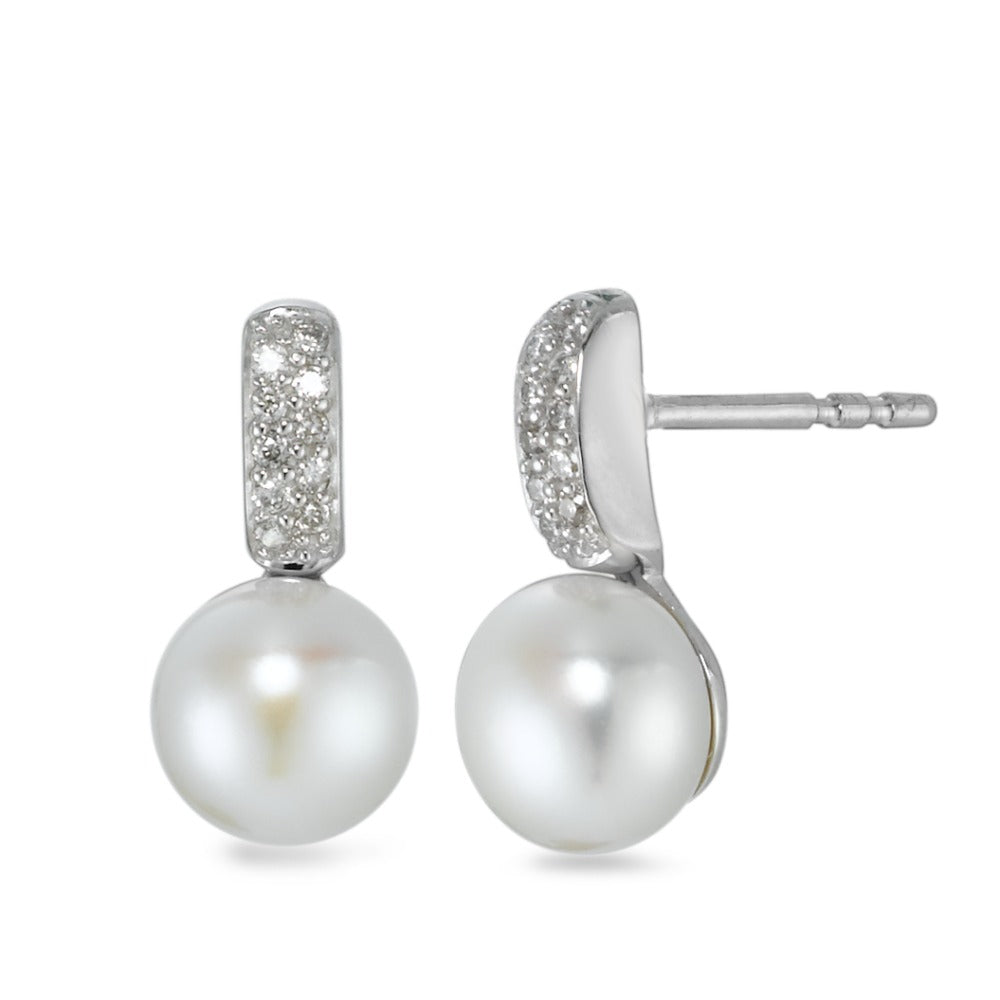 Stud earrings 18k White Gold Diamond 0.10 ct, 20 Stones, w-pi1 Freshwater pearl