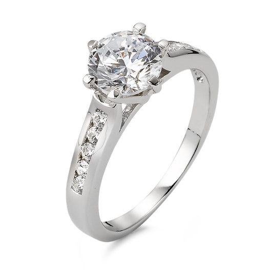 Solitaire ring Silver Zirconia White, 11 Stones Rhodium plated Ø7 mm