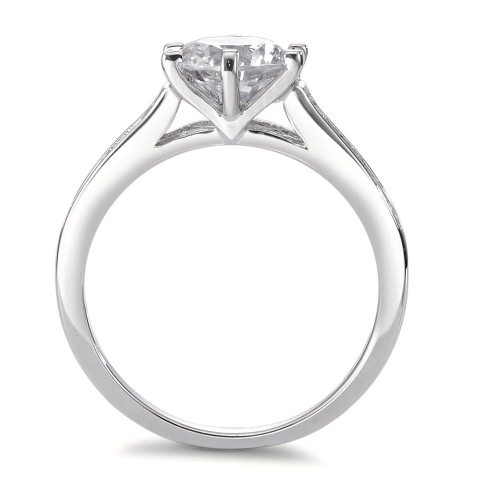 Solitaire ring Silver Zirconia White, 11 Stones Rhodium plated Ø7 mm