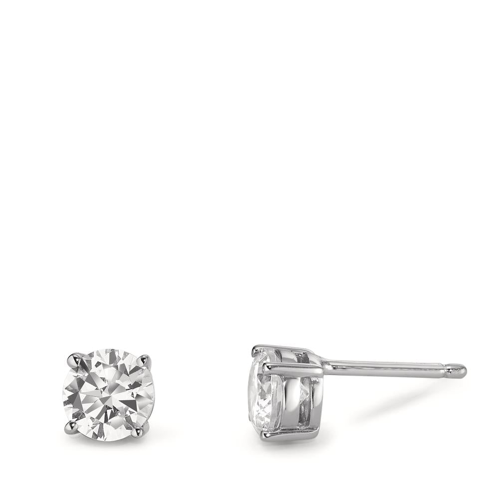 Stud earrings Silver Zirconia 2 Stones, 6 mm Rhodium plated