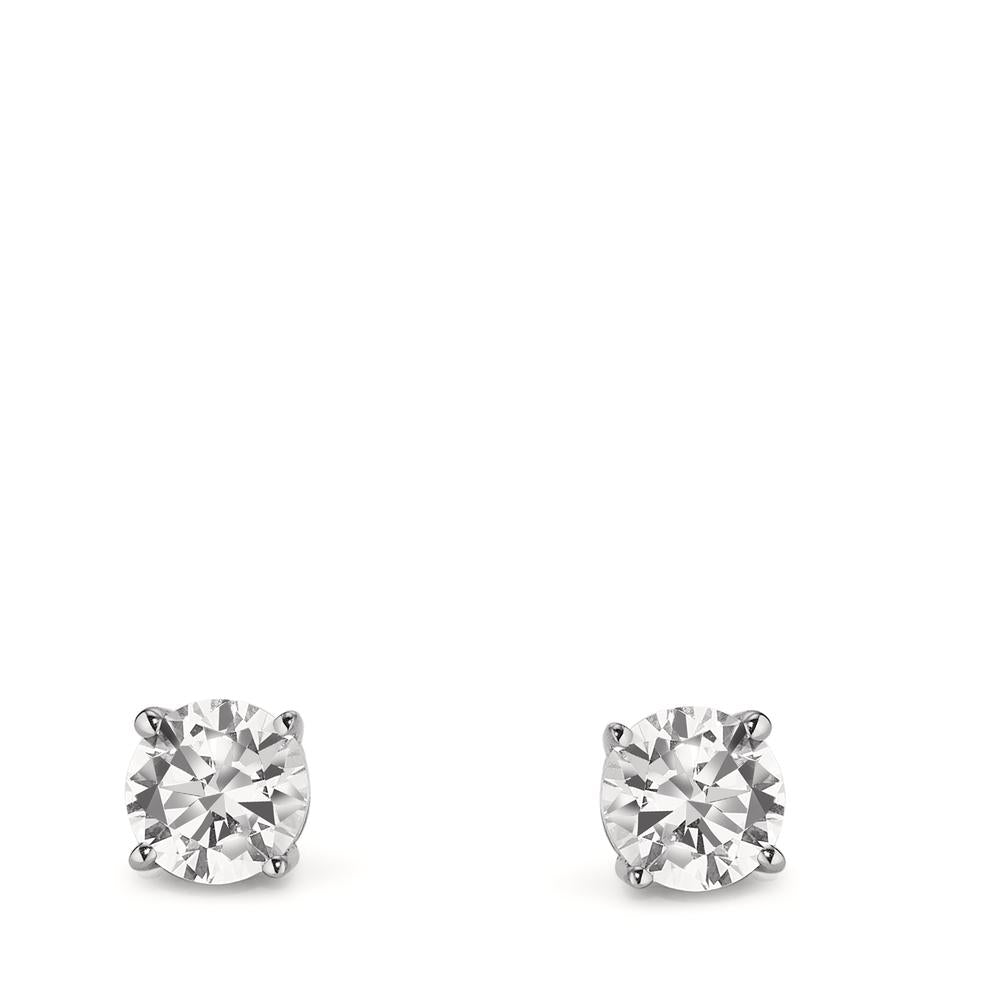 Stud earrings Silver Zirconia 2 Stones, 6 mm Rhodium plated