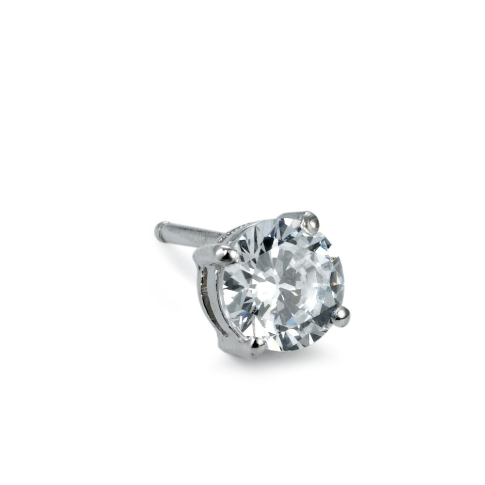 Single stud earring Silver Zirconia 6 mm Rhodium plated