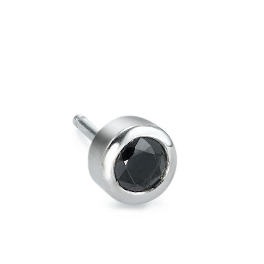 Single stud earring Silver Zirconia Black Rhodium plated Ø7 mm