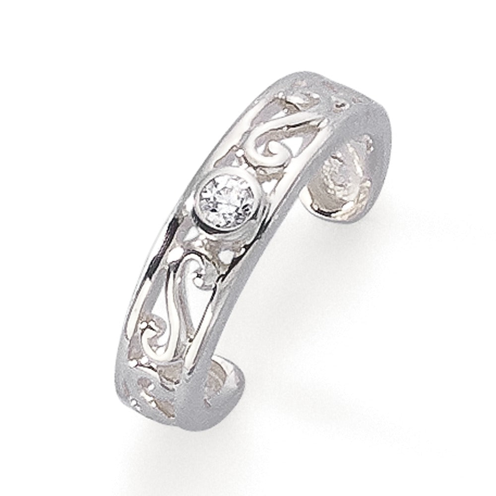 Toe Ring Silver Zirconia