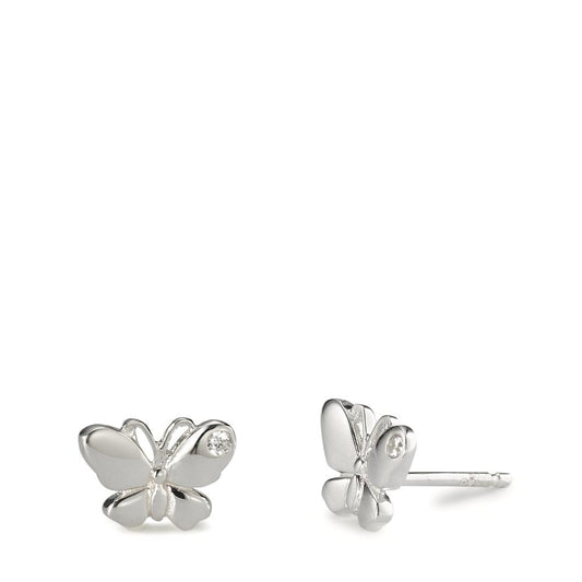 Stud earrings Silver Zirconia 2 Stones Butterfly