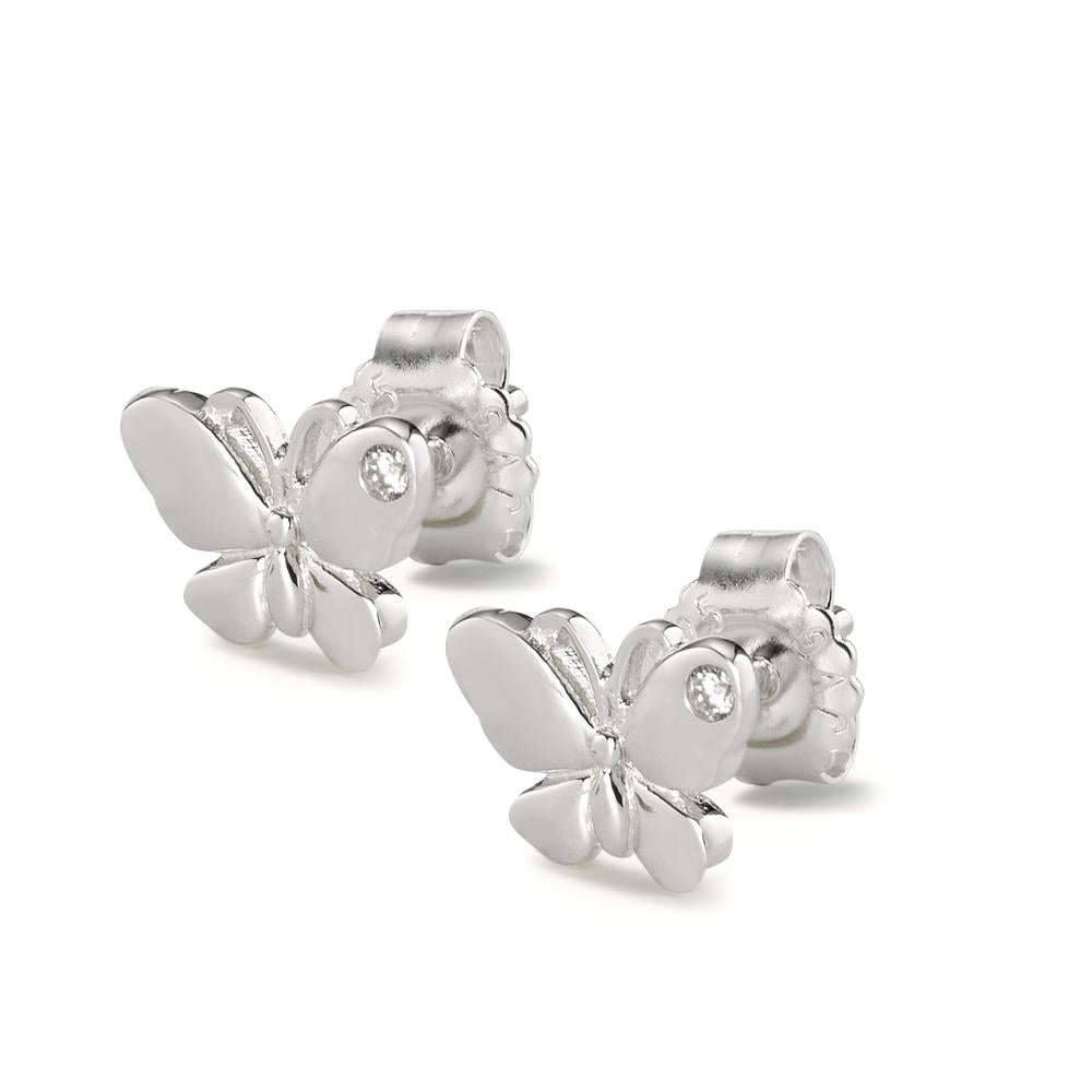 Stud earrings Silver Zirconia 2 Stones Butterfly