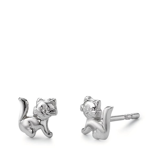 Stud earrings Silver Rhodium plated Cat