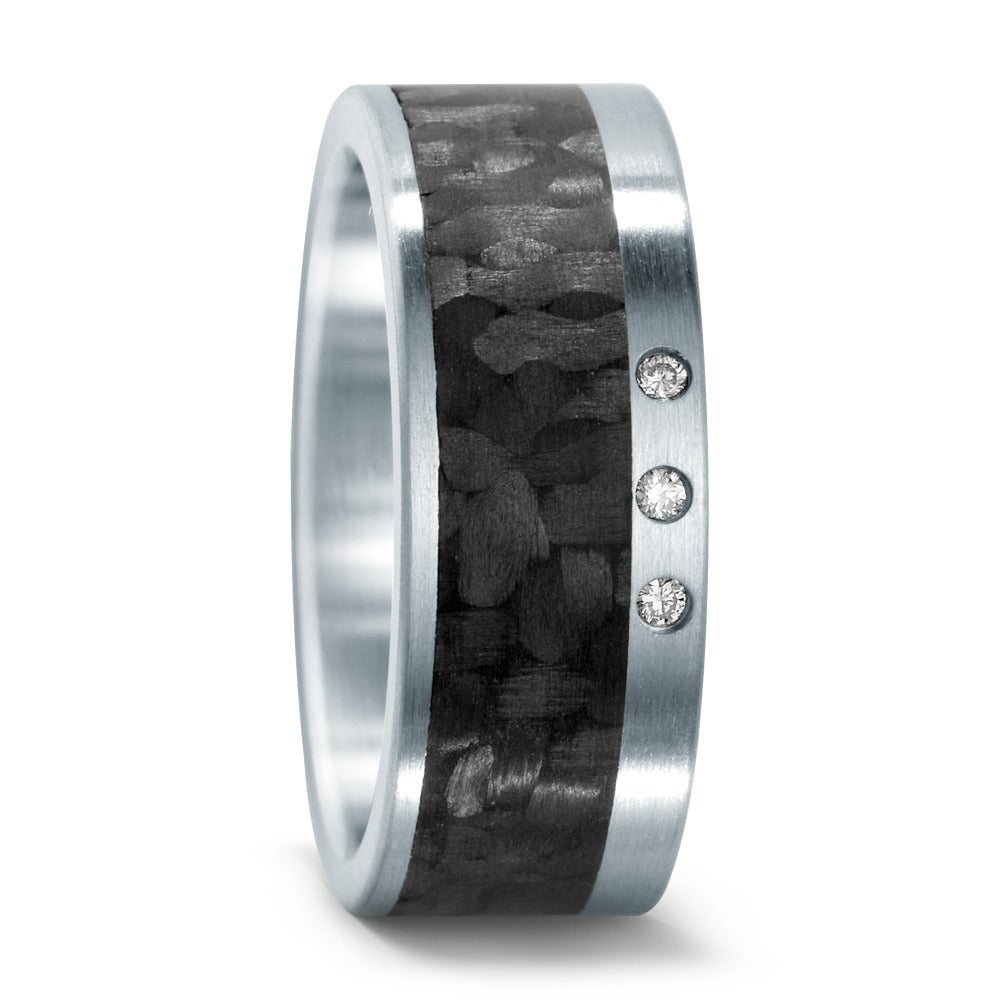 Wedding Ring Stainless steel, Carbon Diamond 0.03 ct, 3 Stones, w-si