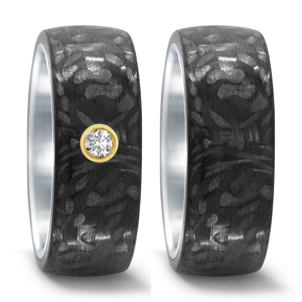 Wedding Ring Stainless steel, Carbon, 18k Yellow Gold Diamond 0.05 ct, w-si