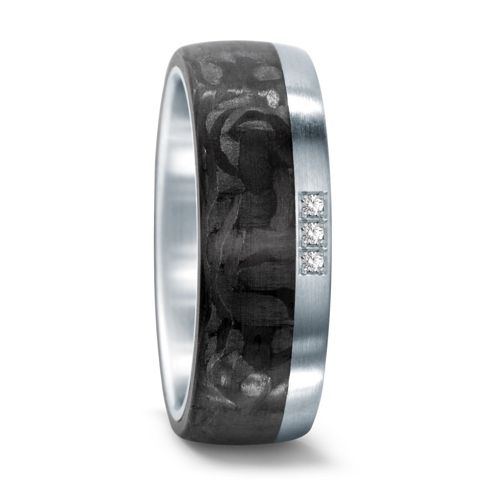 Wedding Ring Stainless steel, Carbon Diamond 0.03 ct, 3 Stones, w-si