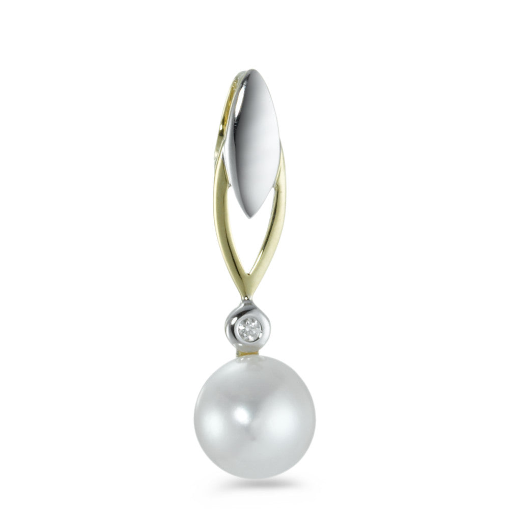 Pendant 9k Yellow Gold Diamond 0.01 ct, w-si Freshwater pearl