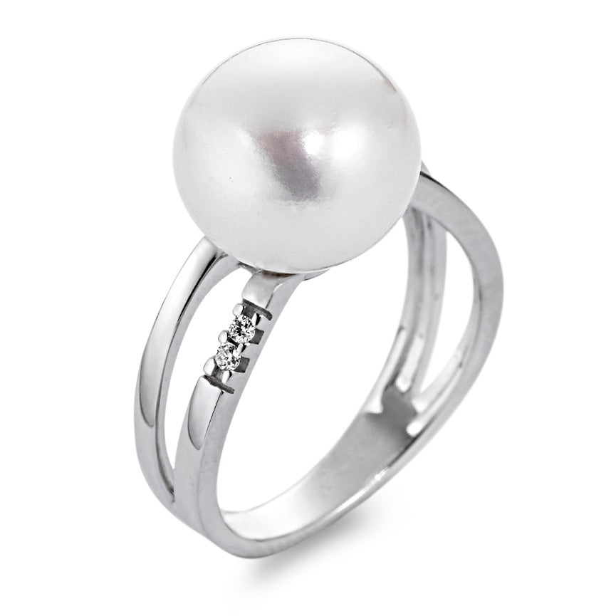 Ring 18k White Gold Diamond 0.03 ct, 4 Stones, w-si Freshwater pearl