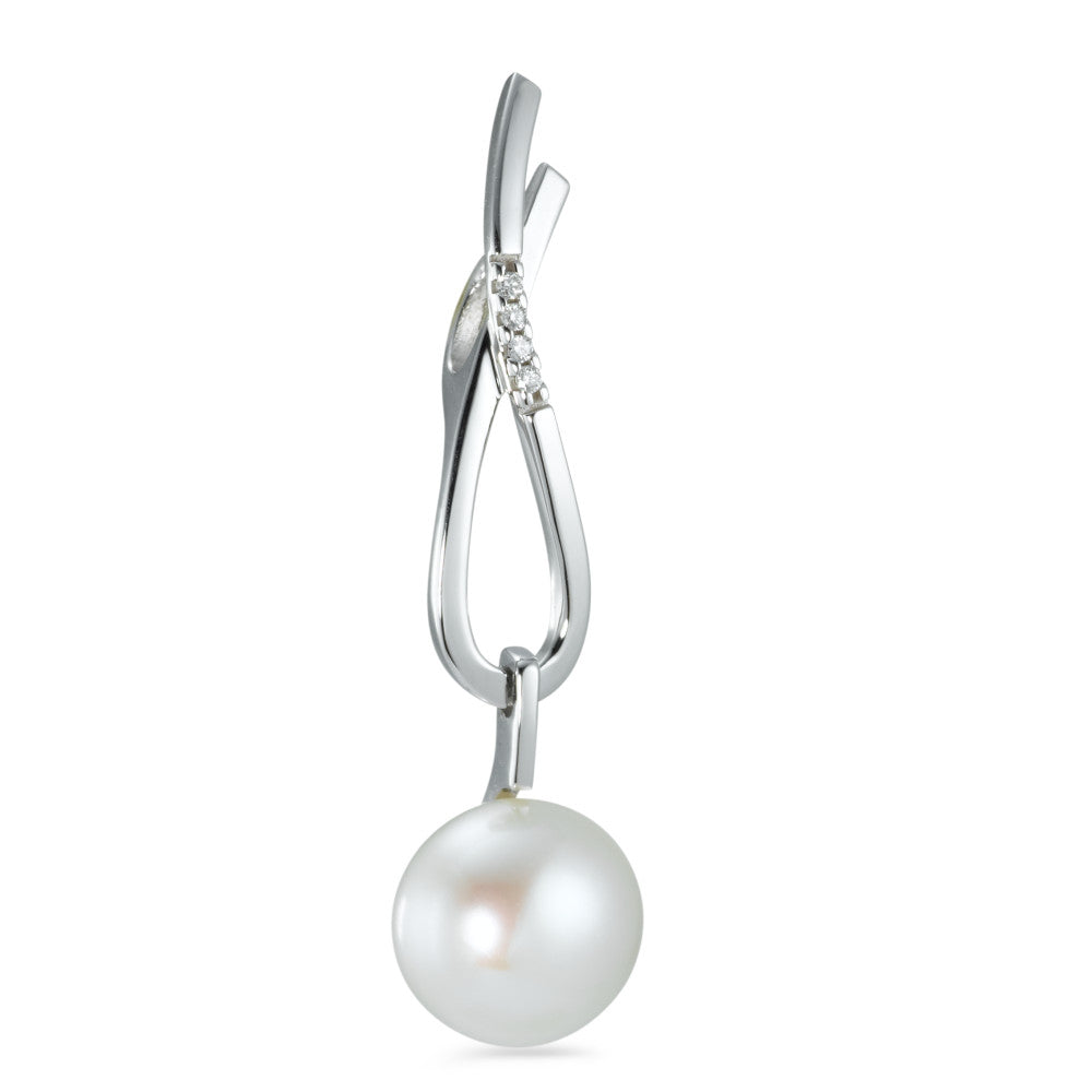 Pendant 18k White Gold Diamond 0.03 ct, 4 Stones, w-si Freshwater pearl