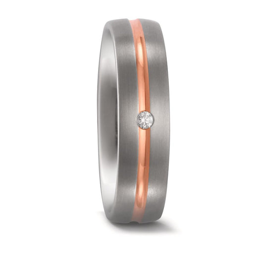 Wedding Ring Titanium, 18k Red Gold Diamond 0.03 ct, w-si