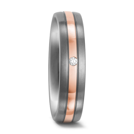 Wedding Ring Titanium, 18k Red Gold Diamond 0.02 ct, w-si