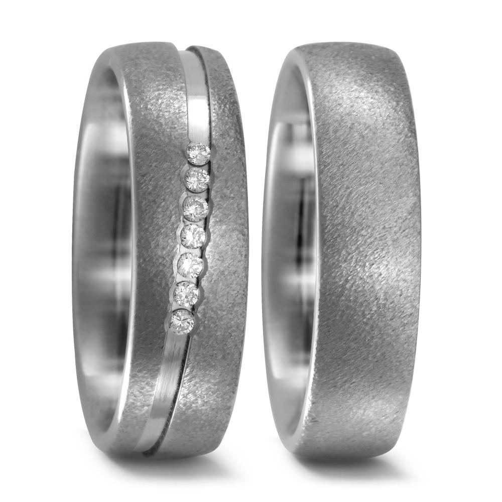 Wedding Ring Titanium Diamond 0.07 ct, 7 Stones, w-si