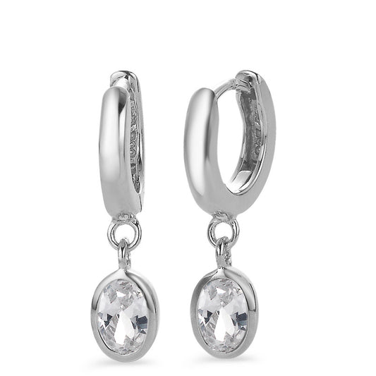 Hinged hoop Silver Zirconia 2 Stones Rhodium plated