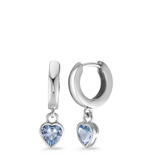 Hinged hoop Silver Zirconia Blue, 2 Stones Rhodium plated Heart