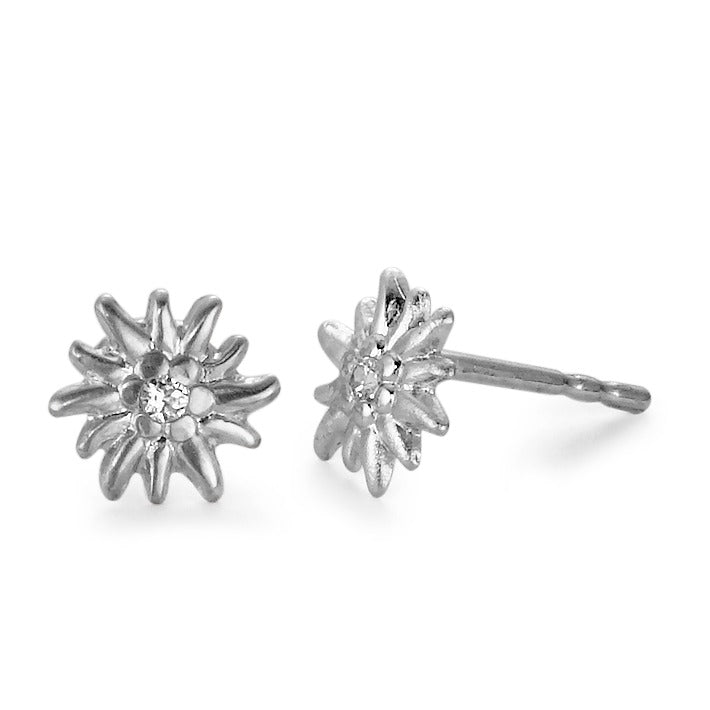 Stud earrings Silver Zirconia 2 Stones Rhodium plated Edelweiss Ø7 mm