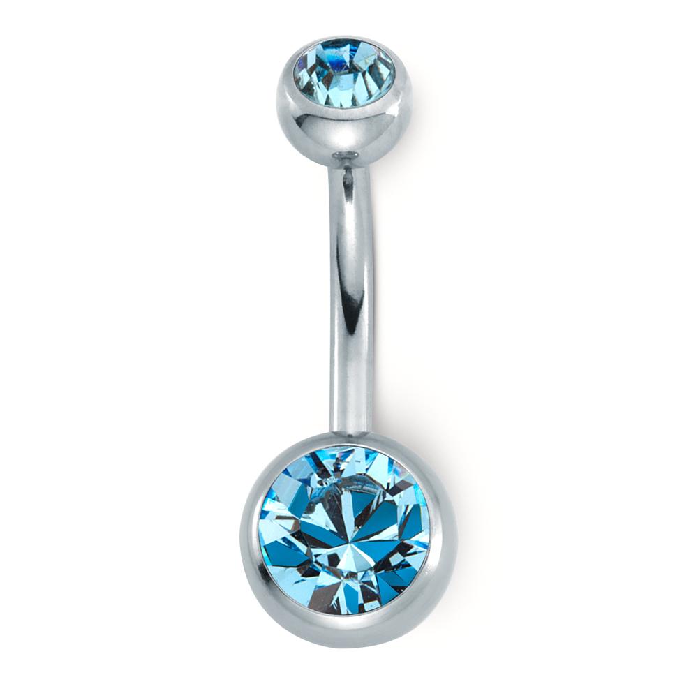 Navel piercing Stainless steel Crystal Aqua, round, 6 mm