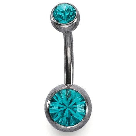 Navel piercing Titanium Crystal Turquoise, 2 Stones